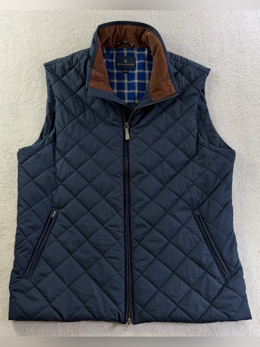 Brooks Brothers Men’s Large Navy Quilted Thermore Vest Corduroy Collar Chore